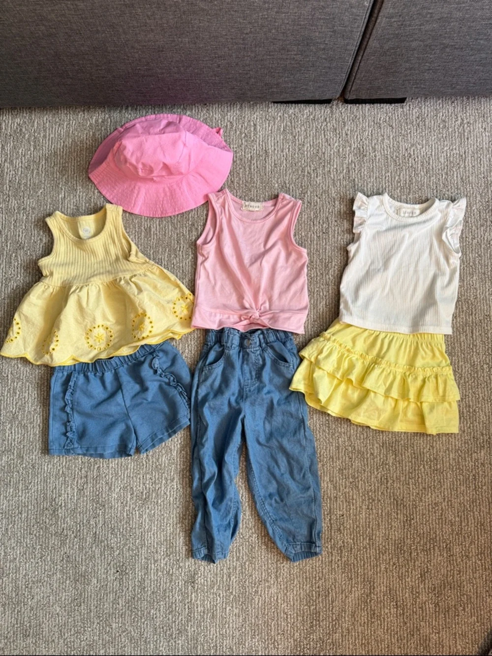 Toddler Girls Summer Bundle Hat Short Sleeve Tops Skirt Denim Shorts Pants - Picture 1 of 5